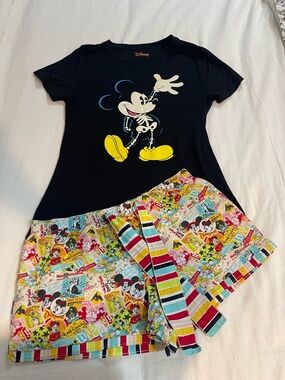 Disney Black Mickey Skeleton Graphic Pajama Set with Multicolor Shorts